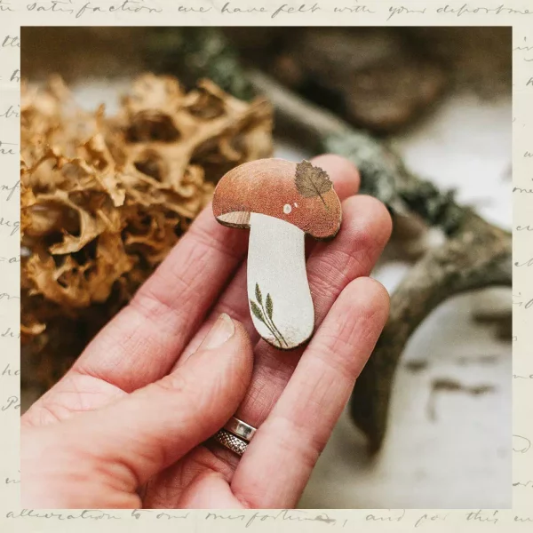 Сыроежка с листиком-02 Брошка "Сыроежка с листком"