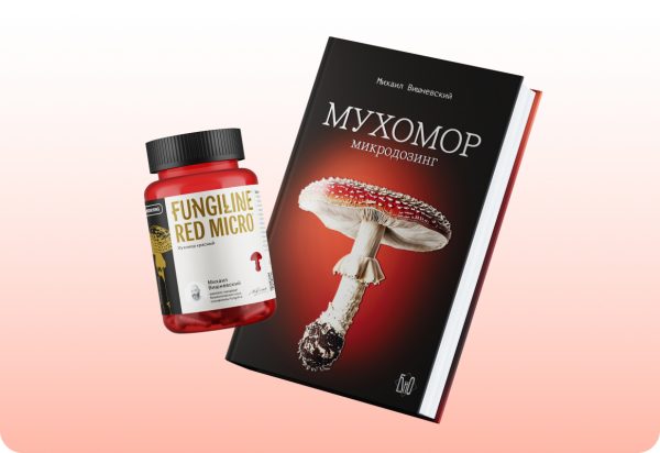 Frame 1948754807 Лимитированный набор • Книга «Мухомор: микродозинг» • Золотой Red Micro • Открытка с подписью